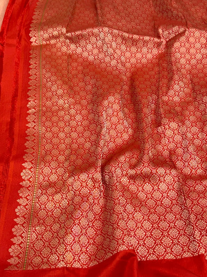 Rustic Orange Pure Mulberry Katan Silk Handwoven - Kadhwa Banarasi Saree | The Festive Glow