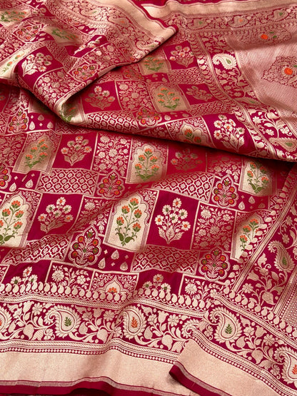 Red Pure Katan Silk & Mulberry Silk Handloom Banarasi Sareee - Brocade Weave