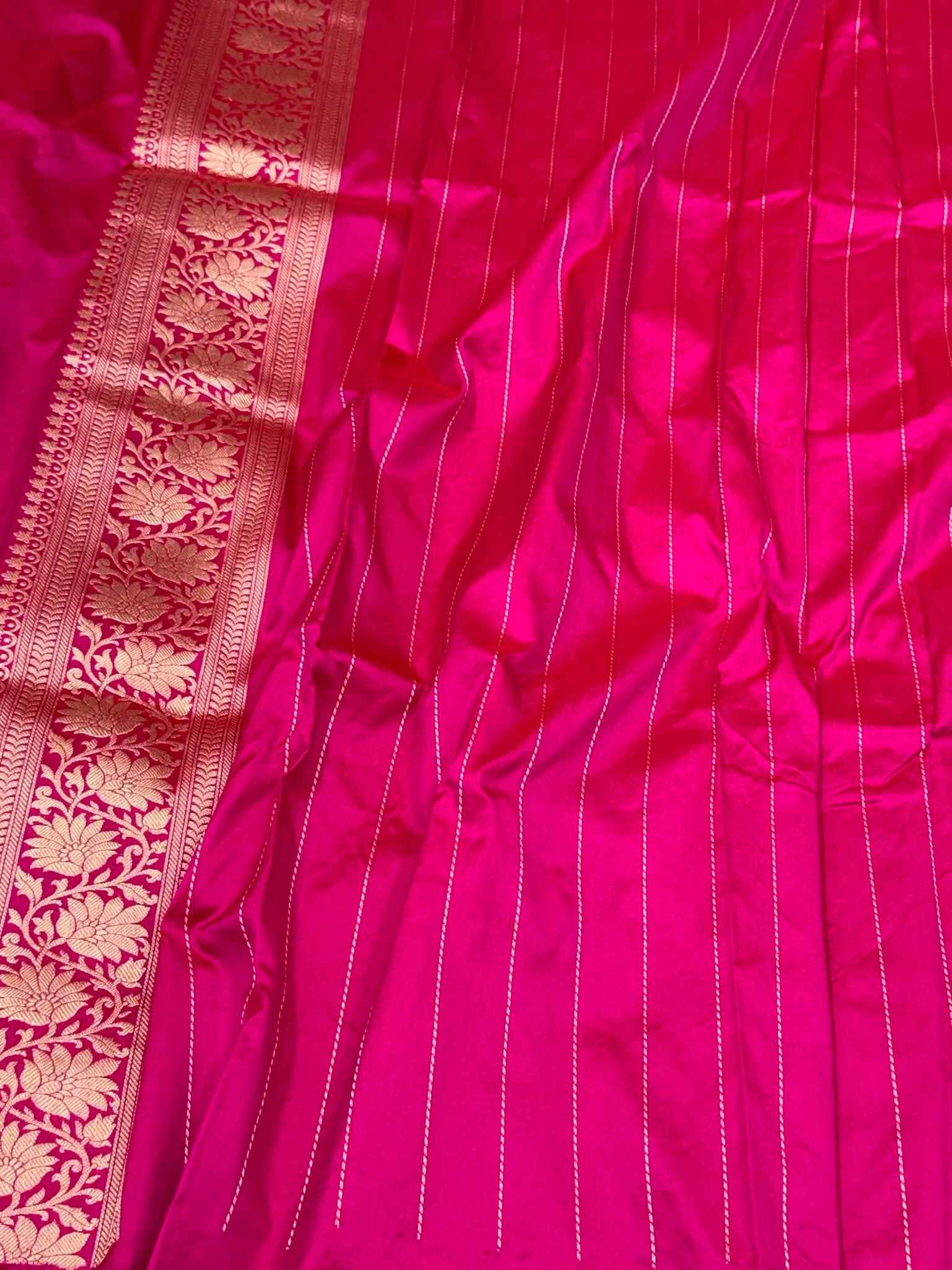 Pink Pure Katan Mulberry Silk Banarasi Saree | Kadhwa Weave | Handwoven Banarasi Saree