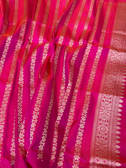 Peach/Raspberry Pink Handwoven Banarasi Saree | Kadhwa Ektara Kadhiyal | Pure Mulberry Katan Silk Authentic Modern Banarasi Saree
