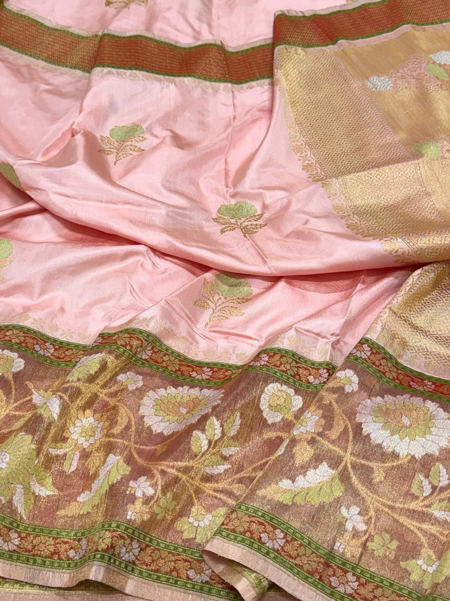 Powder Pink Pure Mulberry Katan Silk Handwoven Banarasi Saree - Where Tradition Meets Modern Grace