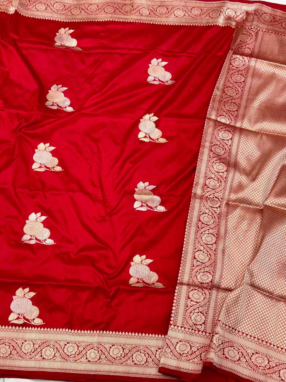 Red Pure Mulberry Silk & Pure Katan Silk - Kadhwa Technique Handwoven Banarasi Saree