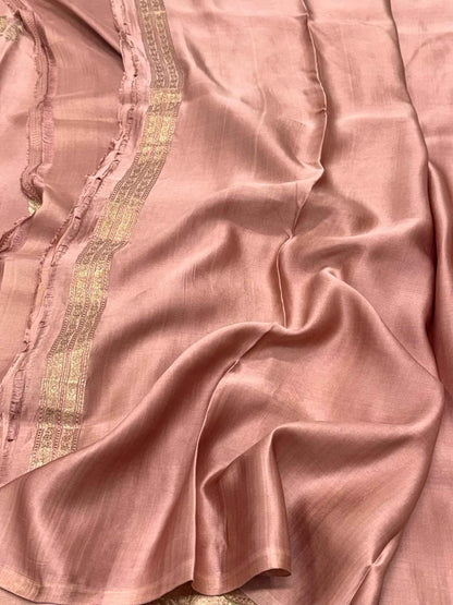 Mauve Pink Handwoven Banarasi Saree | Pure Mashru Satin Silk Banarasi Saree