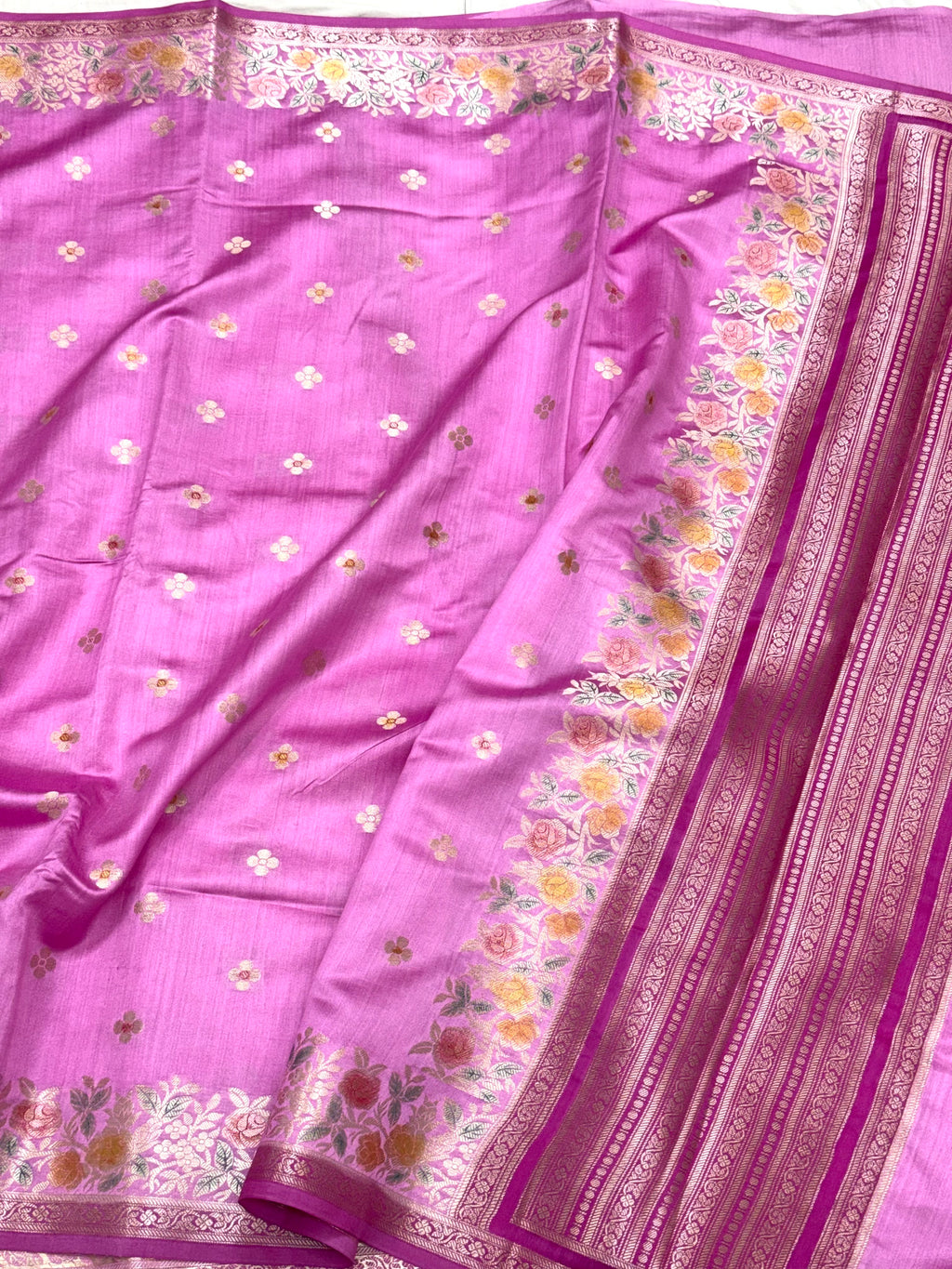 Neon Pink Pure Mulberry Chiniya Silk Lightweight Banarasi Saree
