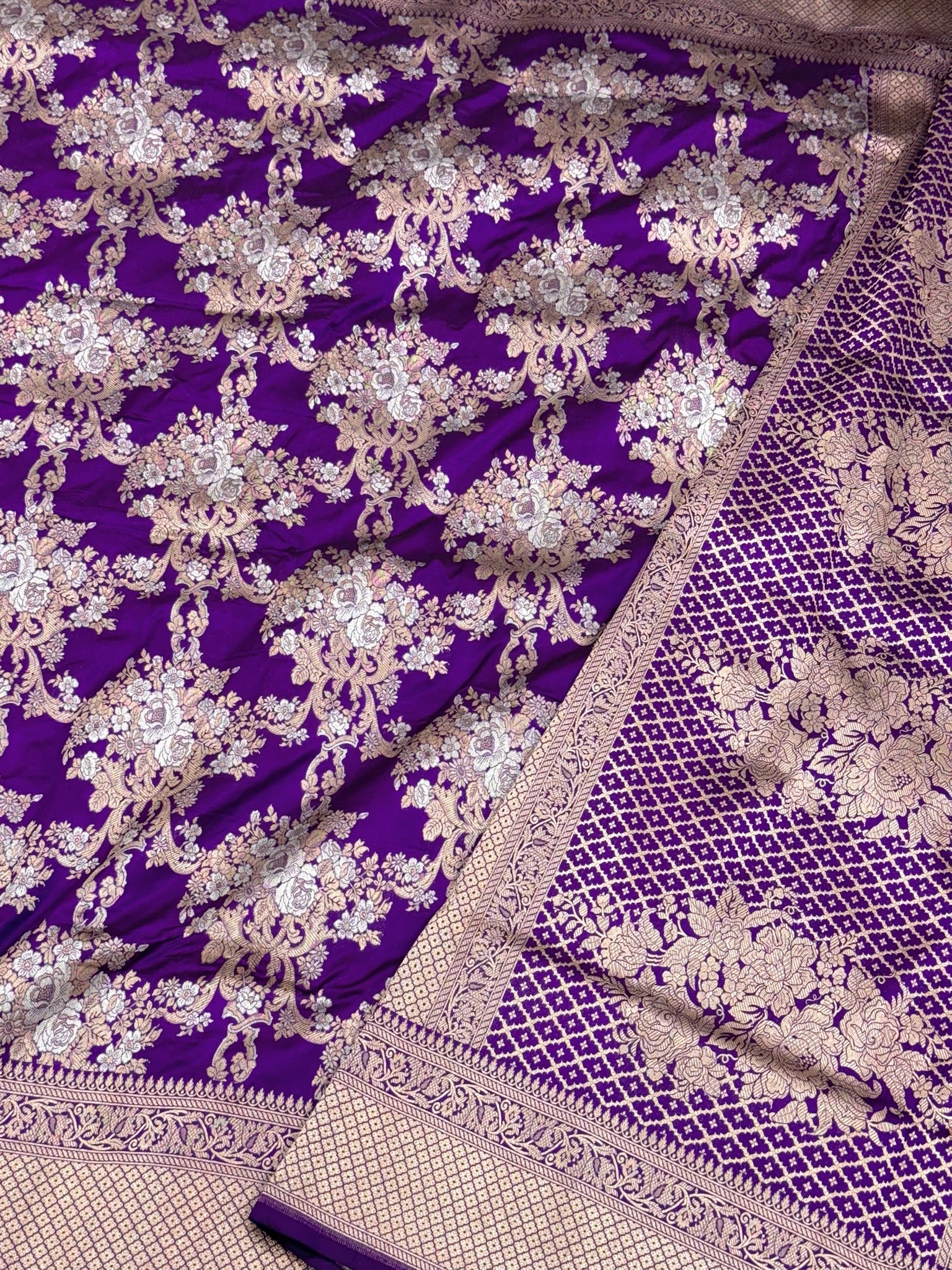 Magenta Purple Pure Katan Silk Handloom Banarasi Saree