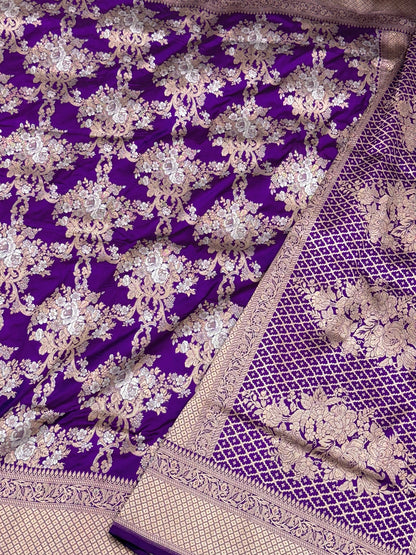Magenta Purple Pure Katan Silk Handloom Banarasi Saree