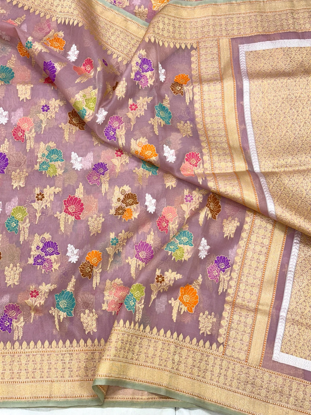 Mauve Pure Kora Organza Silk Saree