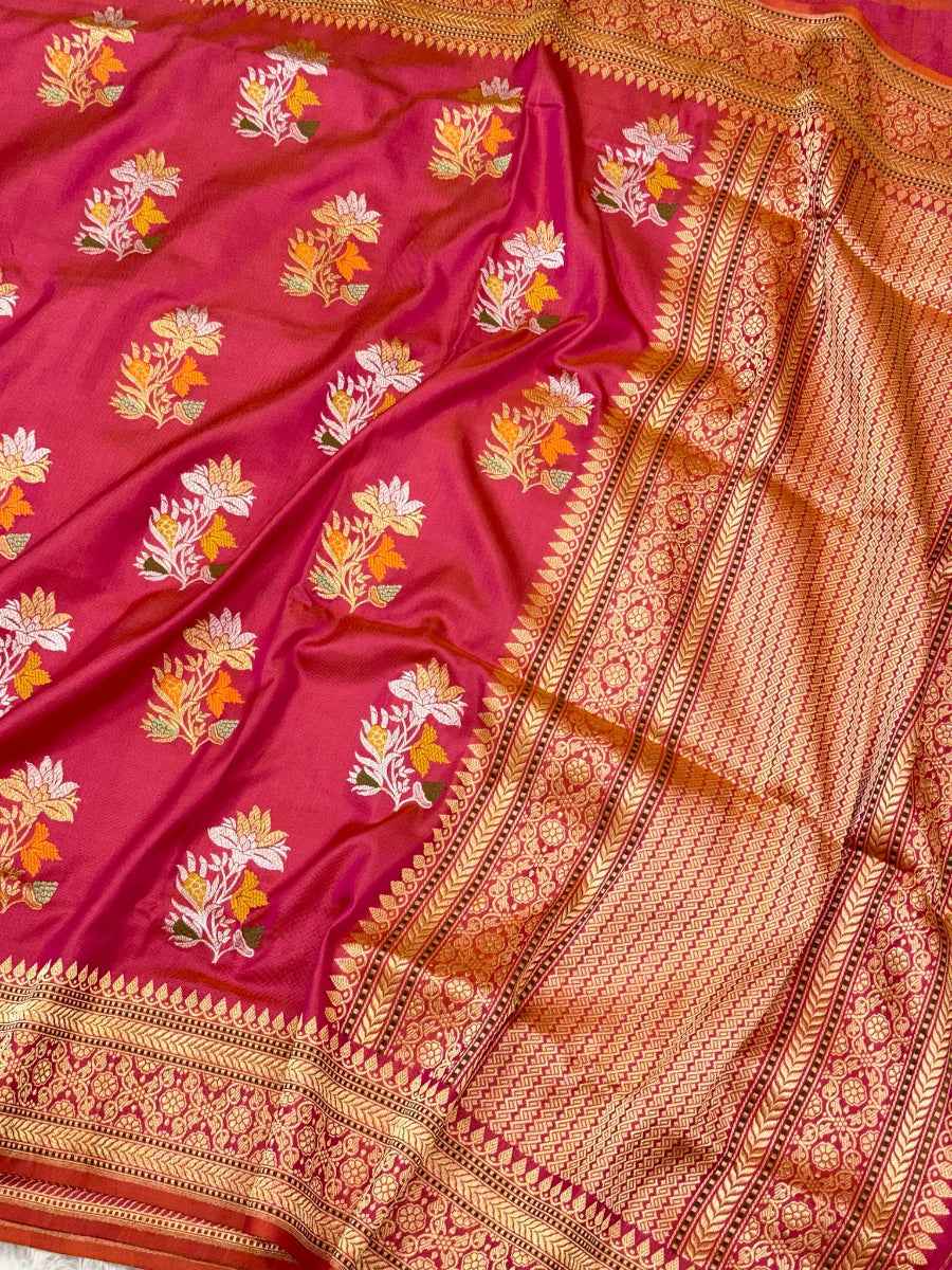 Orange Ektara Weave Pure Katan Silk Handwoven Banarasi Saree