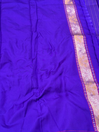 Blue Pure Double Katan Silk Jamdani Handloom Banarasi Saree- Ektara Weave
