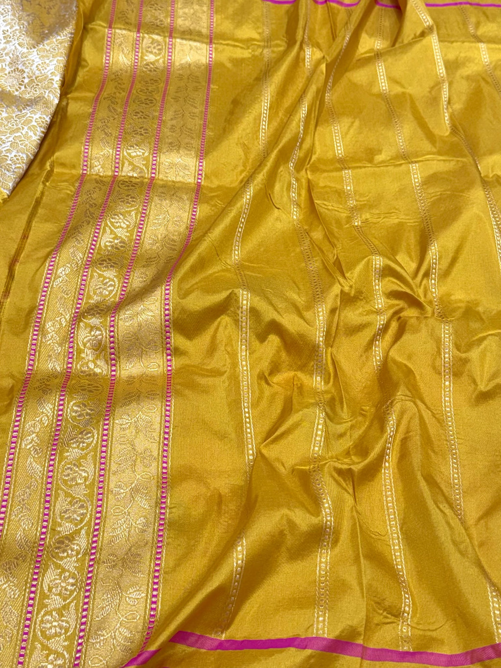 Mustard Yellow Pure Mulberry Katan Silk Handwoven - Kadhwa Techique Modern Banarasi Brocade Saree