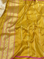 Mustard Yellow Pure Mulberry Katan Silk Handwoven - Kadhwa Techique Modern Banarasi Brocade Saree