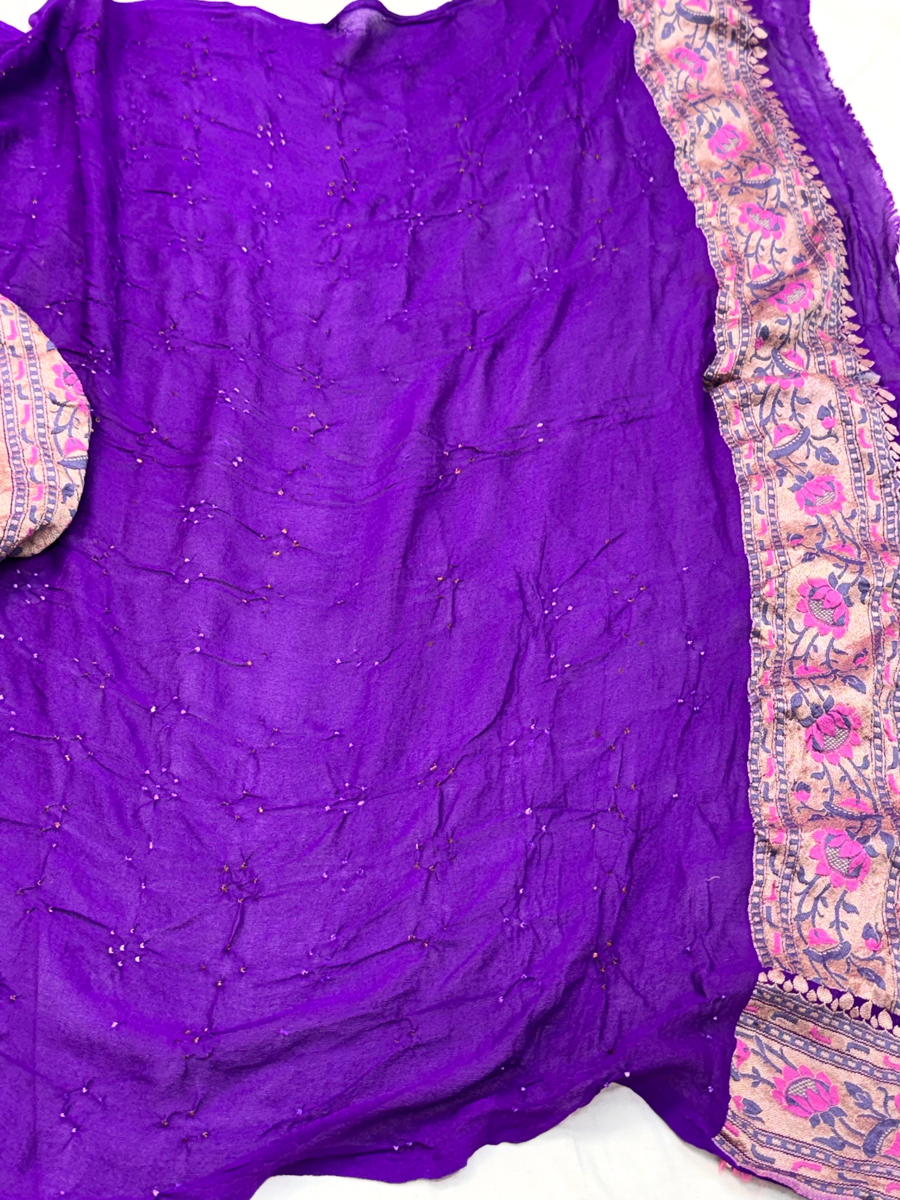 Purple Pure Chiffon Georgette Handloom Banarasi Saree- Bandhej