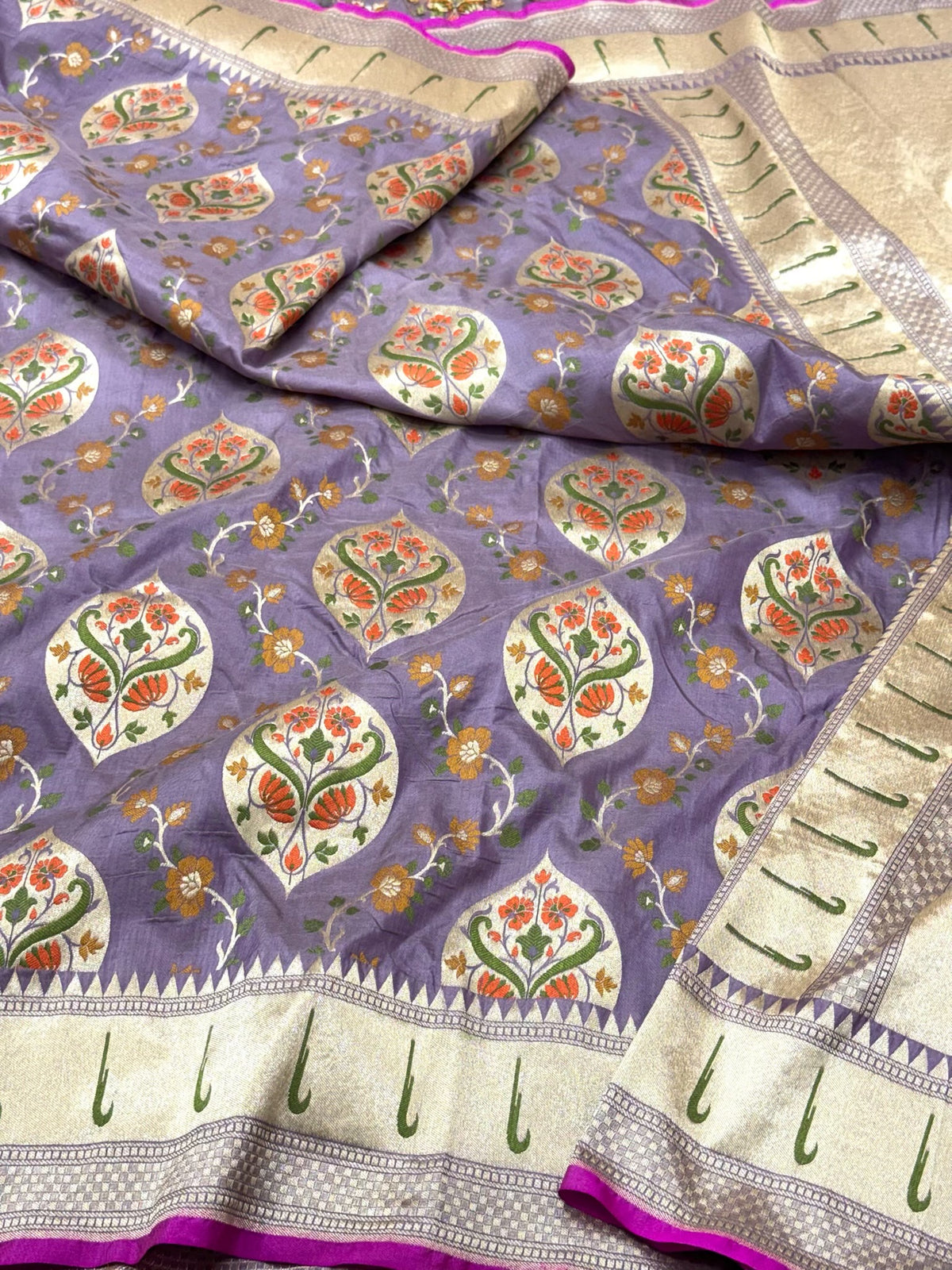 Dusty Lavender Pure Katan Silk & Mulberry Silk | Authentic Handloom Banarasi Saree