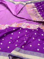 Purple Pure Mulberry Katan Silk Handwoven Banarasi Saree