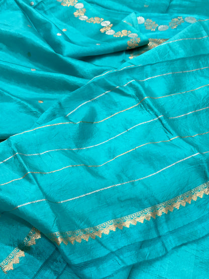 Sky Blue Pure Raw Mango Silk Handwoven Banarasi Saree