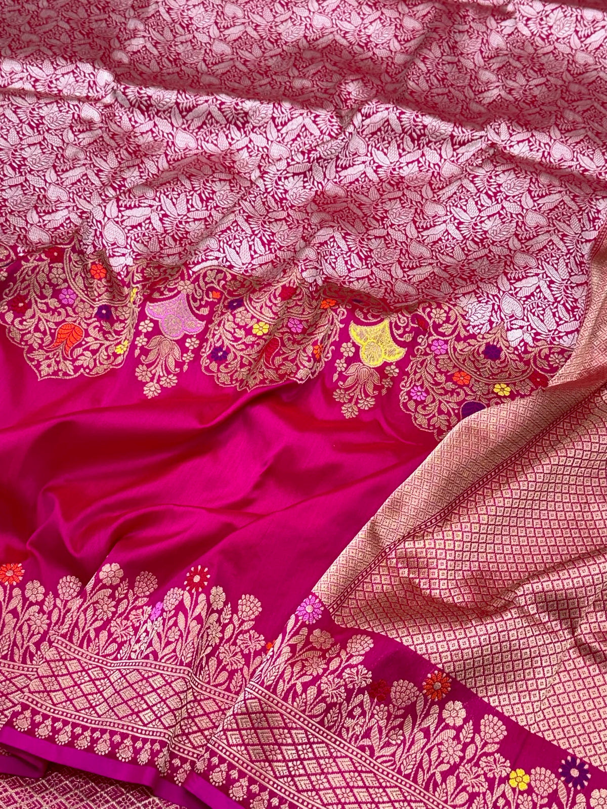 Pink Pure Katan Mulberry Silk Handwoven | Kadhwa Technique | Banarasi Modern Brocade Saree
