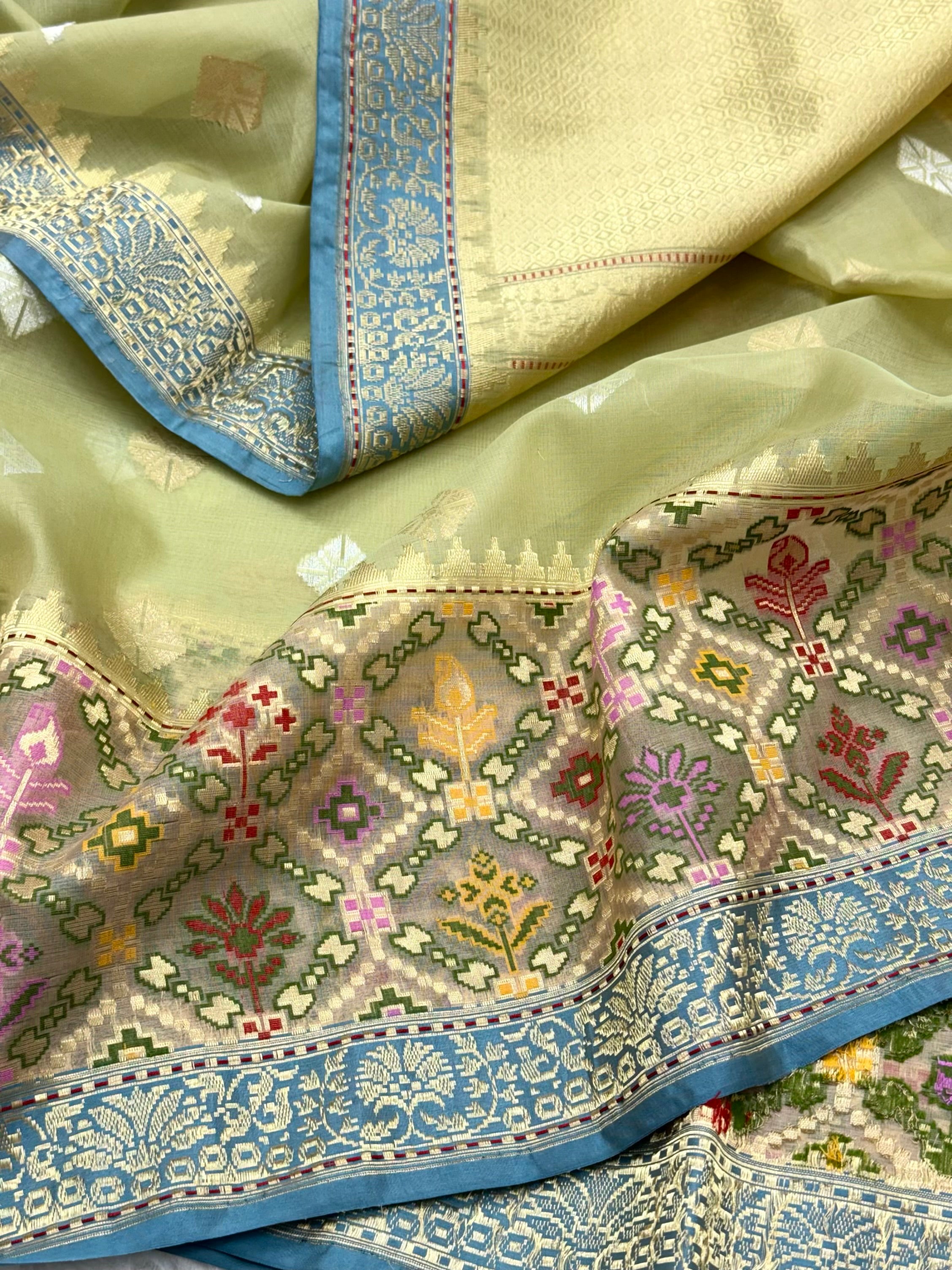 Pista Green Pure Kora Silk Handwoven Banarasi Saree