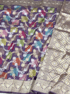 Lavender Pure Mulberry Katan Silk Handwoven Banarasi Saree - Rangkaat