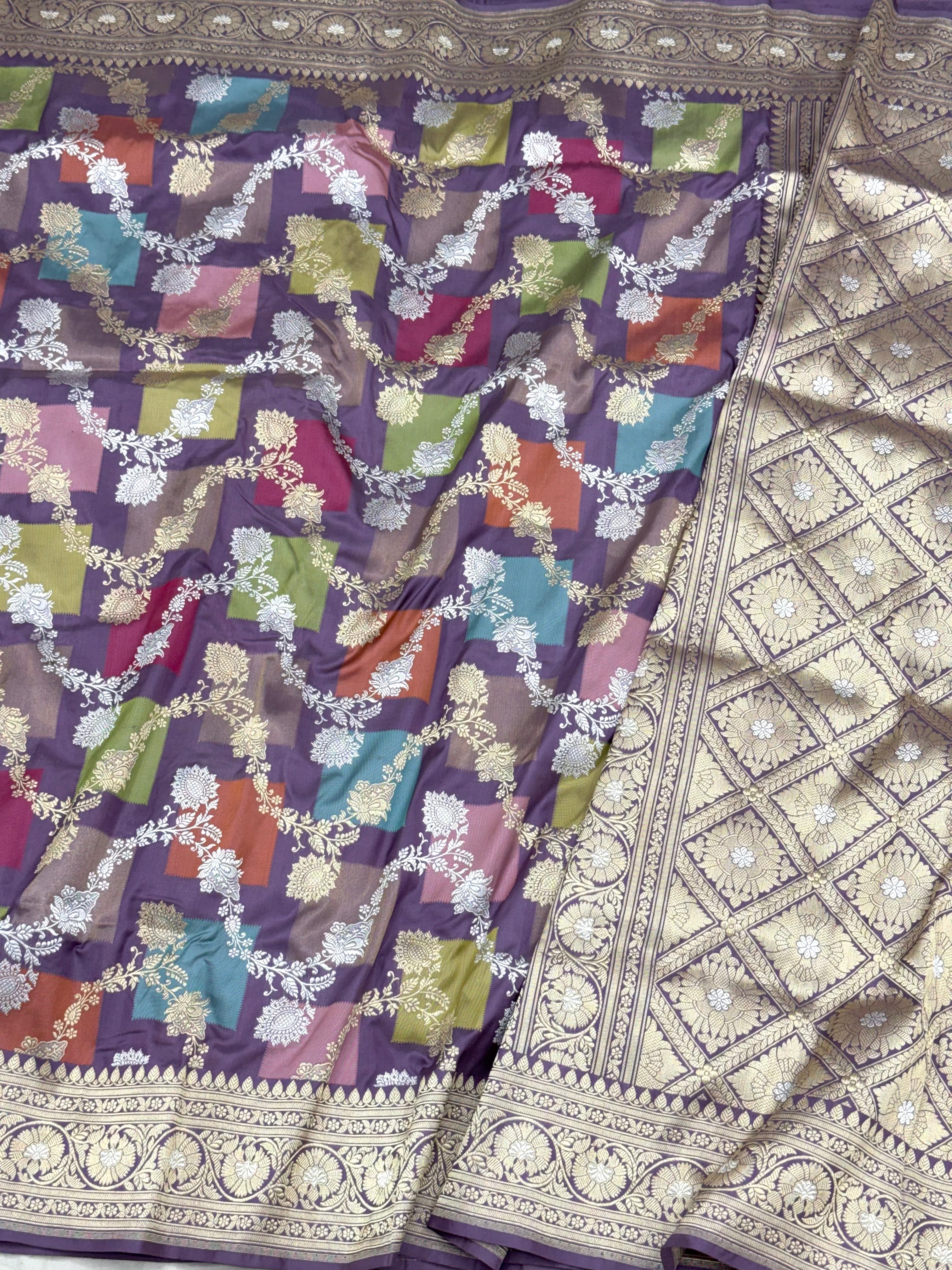 Lavender Pure Mulberry Katan Silk Handwoven Banarasi Saree - Rangkaat