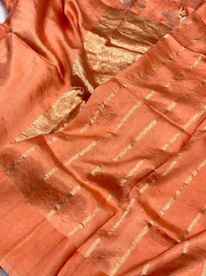 Peach Pure Raw Mango Silk Handwoven Banarasi Saree