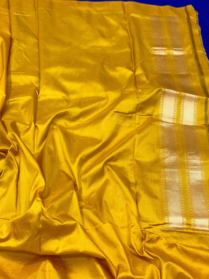 Blue Modern Banarasi Handwoven | Kadhwa Technique | Pure Mulberry Katan Silk Contemporary Saree With Kora Border