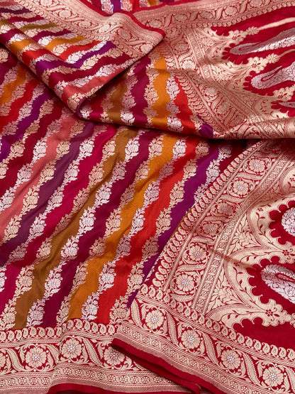 Red Pure Mulberry Silk & Pure Katan Silk Saree | Rangkaat Technique | Handwoven Banarasi Kadhwa Weave Saree