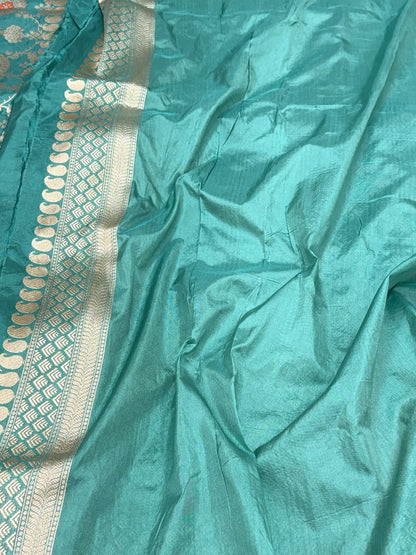 Sea Green Handloom Banarasi Saree | Pure Mulberry Katan Silk Banarasi Saree