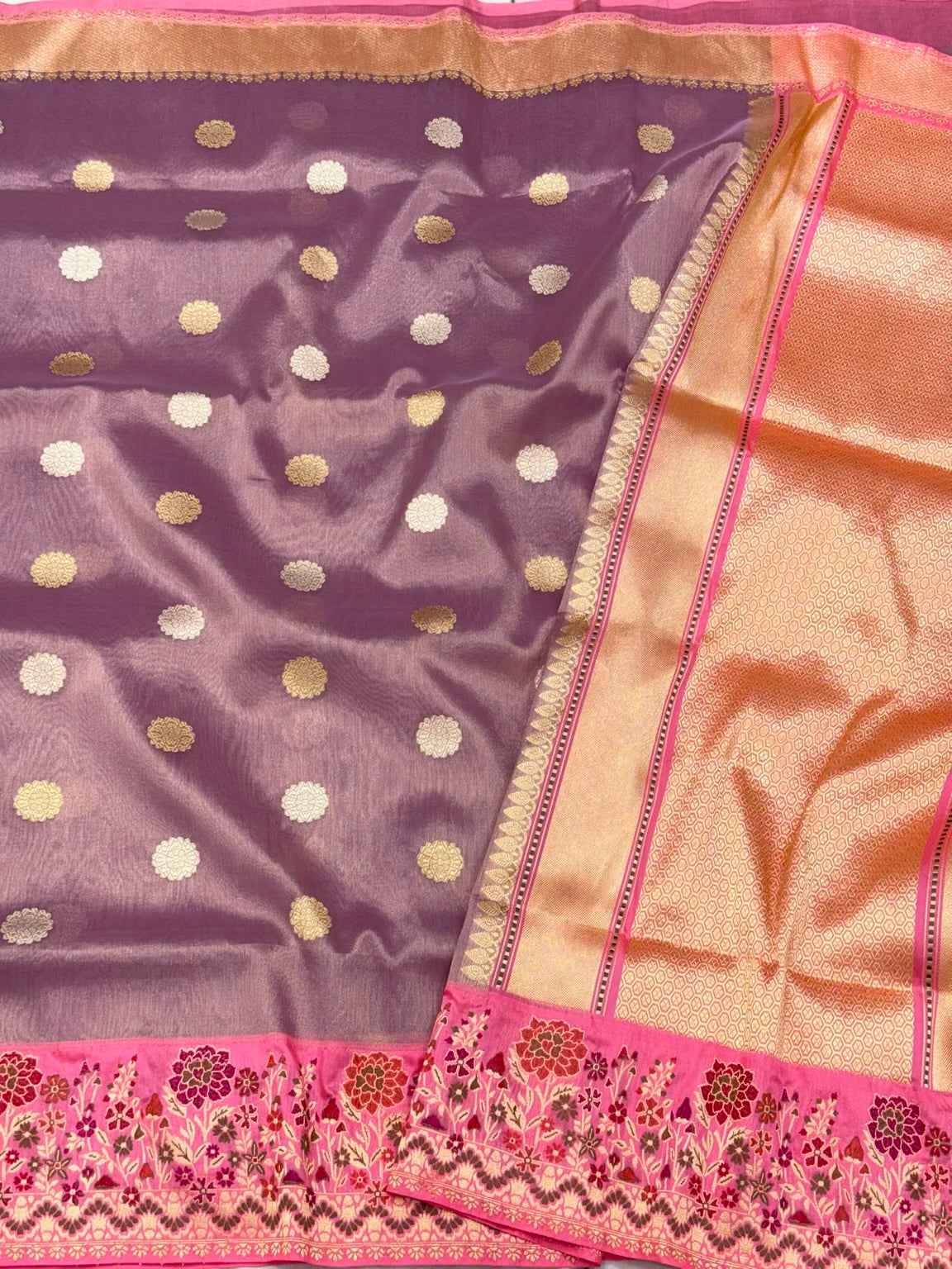 Lilac Pink Pure Kora Silk & Pure Tissue Silk - Handwoven ( Kadhwa ) Modern Banarasi Saree