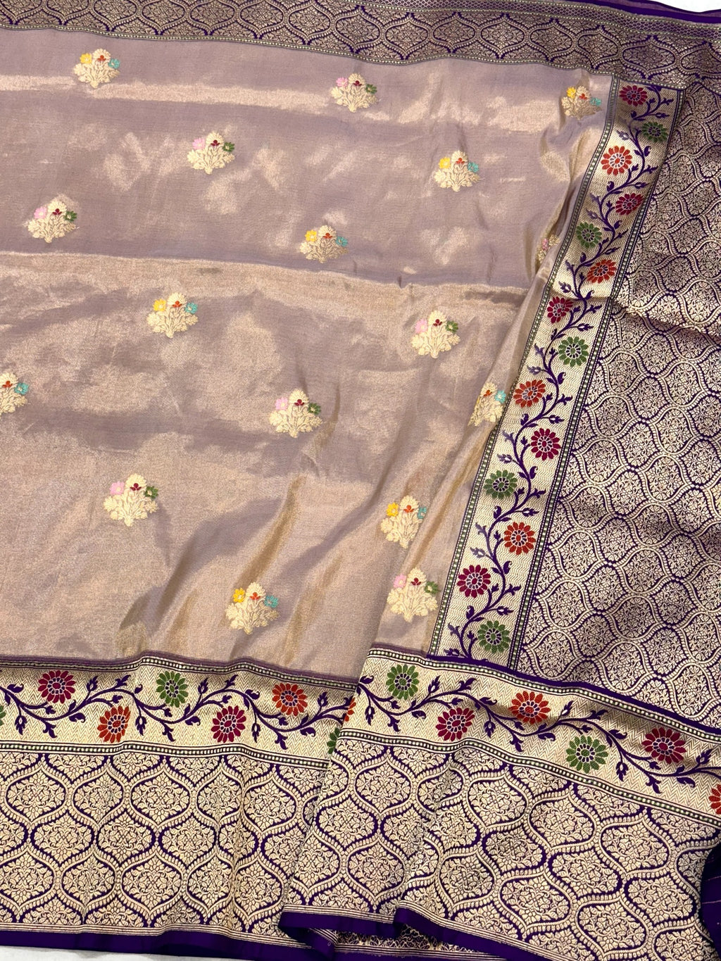 Champagne/Purple Katan Tissue Ektara Weave Pure Handwoven Saree