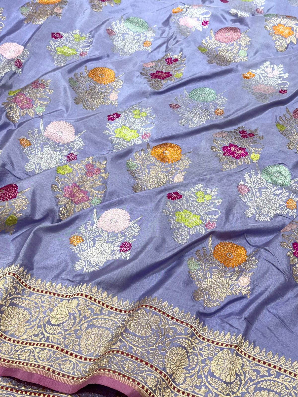 Lavender Pure Mulberry Double Katan Silk Handwoven Banarasi Saree | Kadhwa Weave |