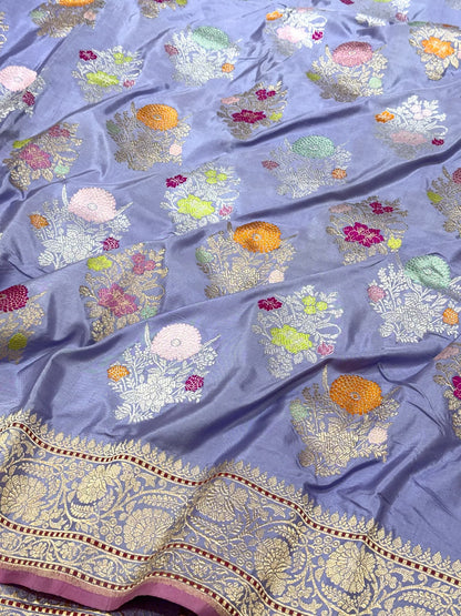 Lavender Pure Mulberry Double Katan Silk Handwoven Banarasi Saree | Kadhwa Weave |