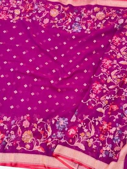 Magenta Purple Pure Muslin Cotton Jamdani Handloom Banarasi Saree |Ektara Weave|