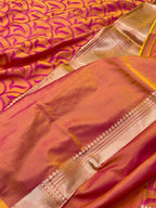 Yellowish Pink Satin Silk Handwoven Banarasi Saree
