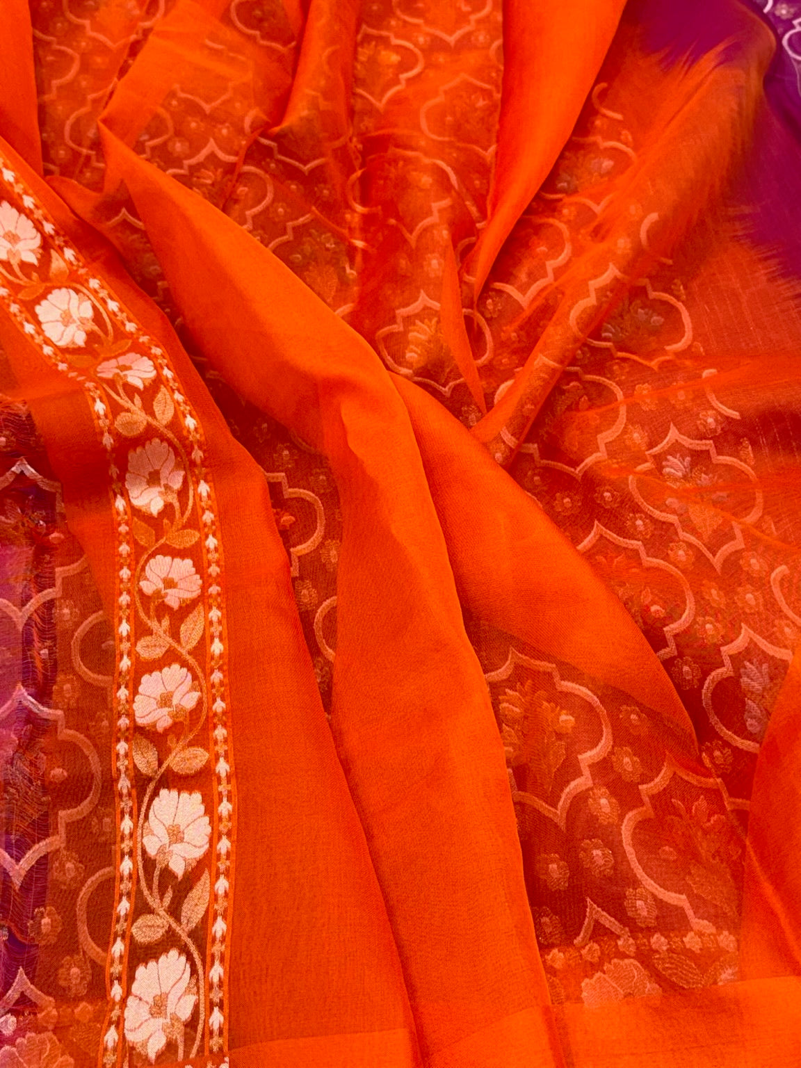 Magenta Pure Kora Ektara Silk Handloom Banarasi Saree