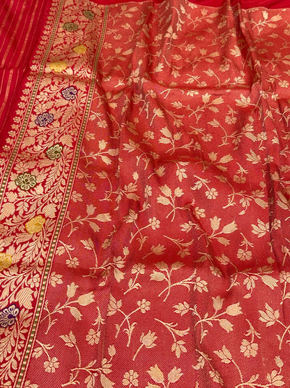 Ivory/Red Handwoven Kadhwa + Kadhiyal Banarasi Saree - Pure Mulberry Katan Silk Premium Banarasi Saree
