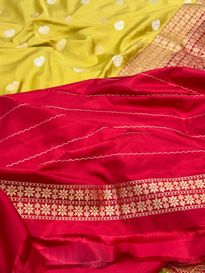 Mehendi Green Pure Mulberry Katan Silk Handwoven Banarasi Saree