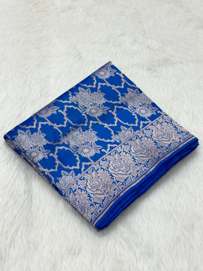 Blue Pure Mulberry Katan Silk Banarasi Handloom Saree