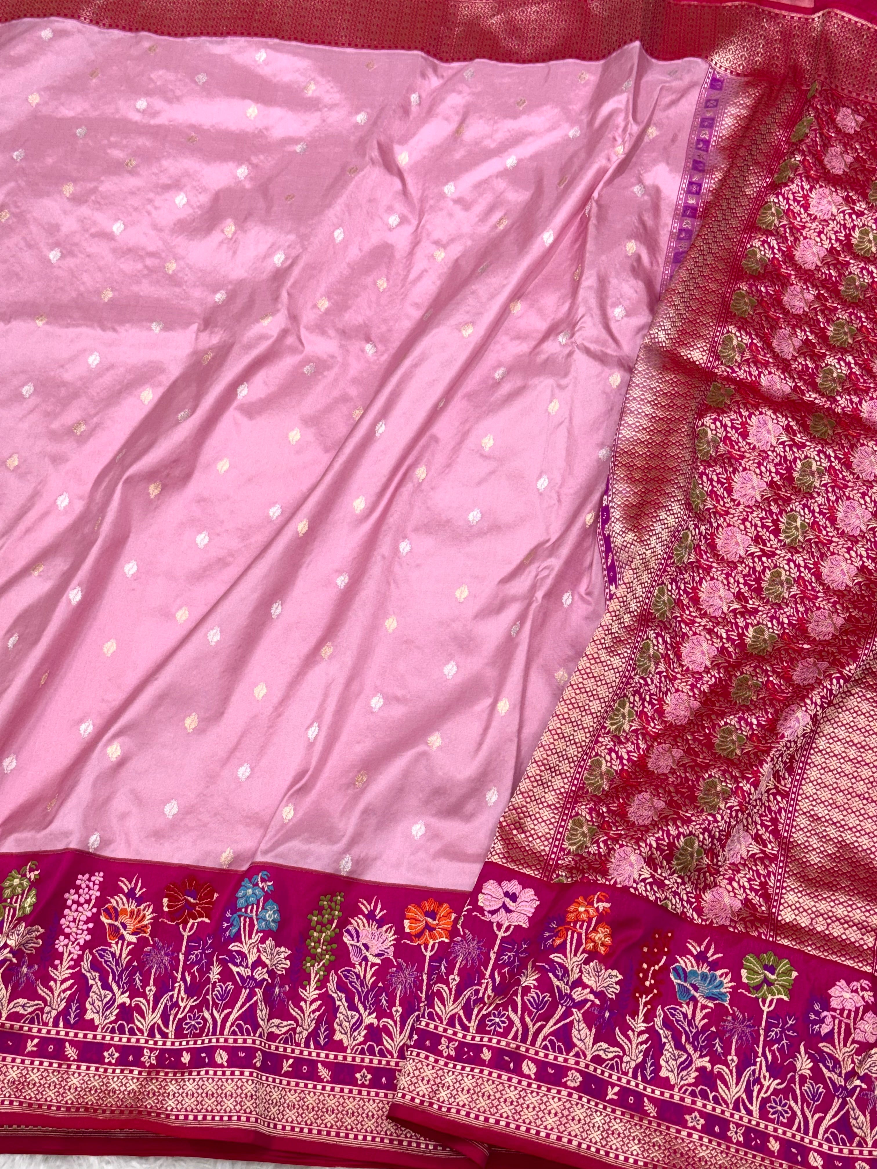 Lilac Pink Pure Katan Silk Handwoven Banarasi Saree