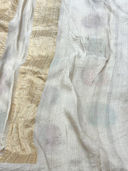 Natural Ivory Pure Tussar Georgette Silk - Kadhwa Technique Modern Masterpiece Banarasi Saree