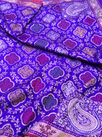 Blue Pure Double Katan Silk Handloom Banarasi Saree- Ektara Weave