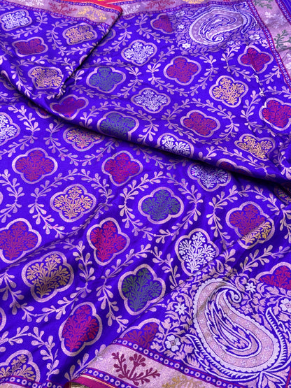 Blue Pure Double Katan Silk Jamdani Handloom Banarasi Saree- Ektara Weave
