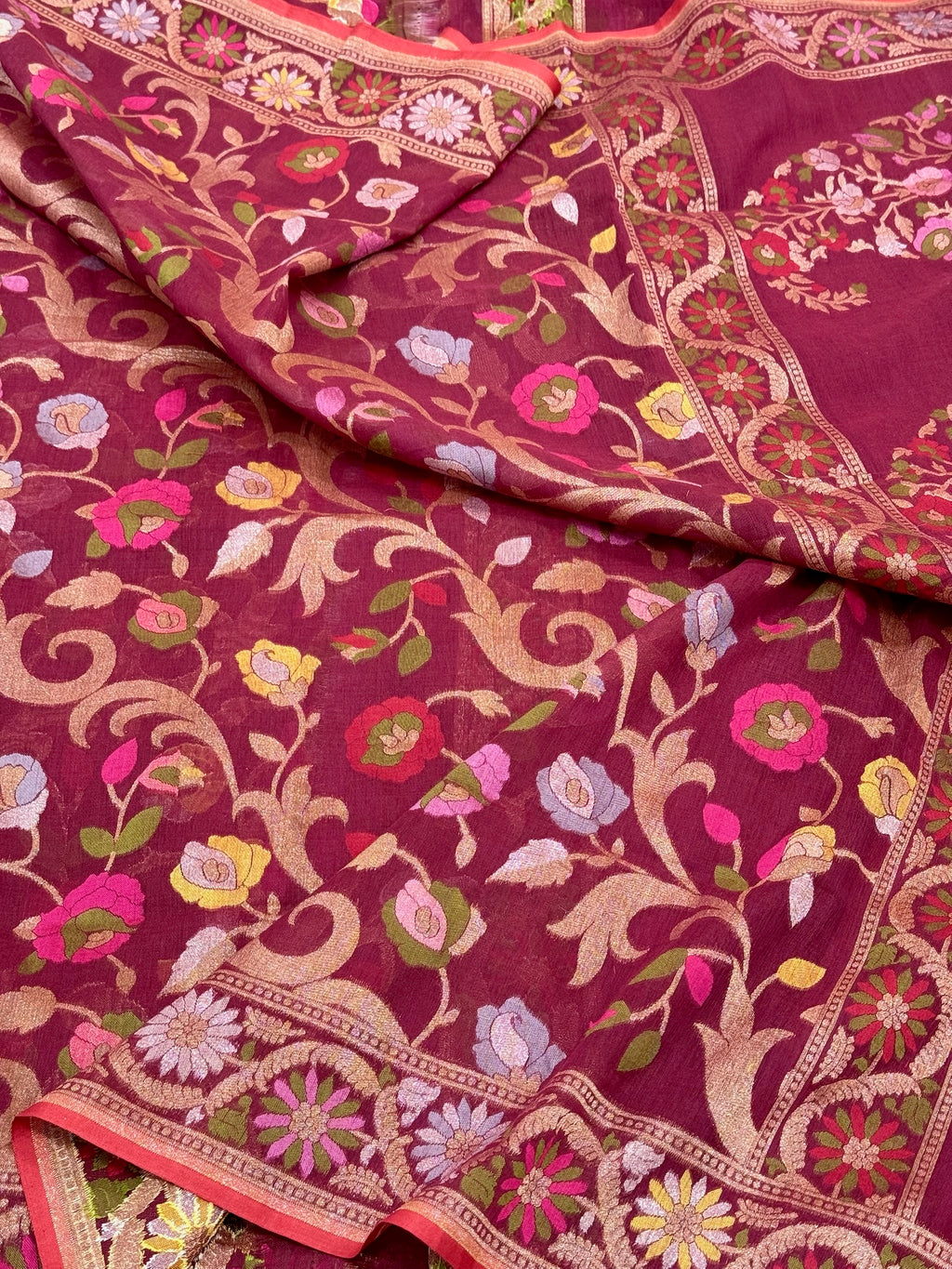 Berry Muslin Cotton Ektara Weave Handloom Jamdani Saree