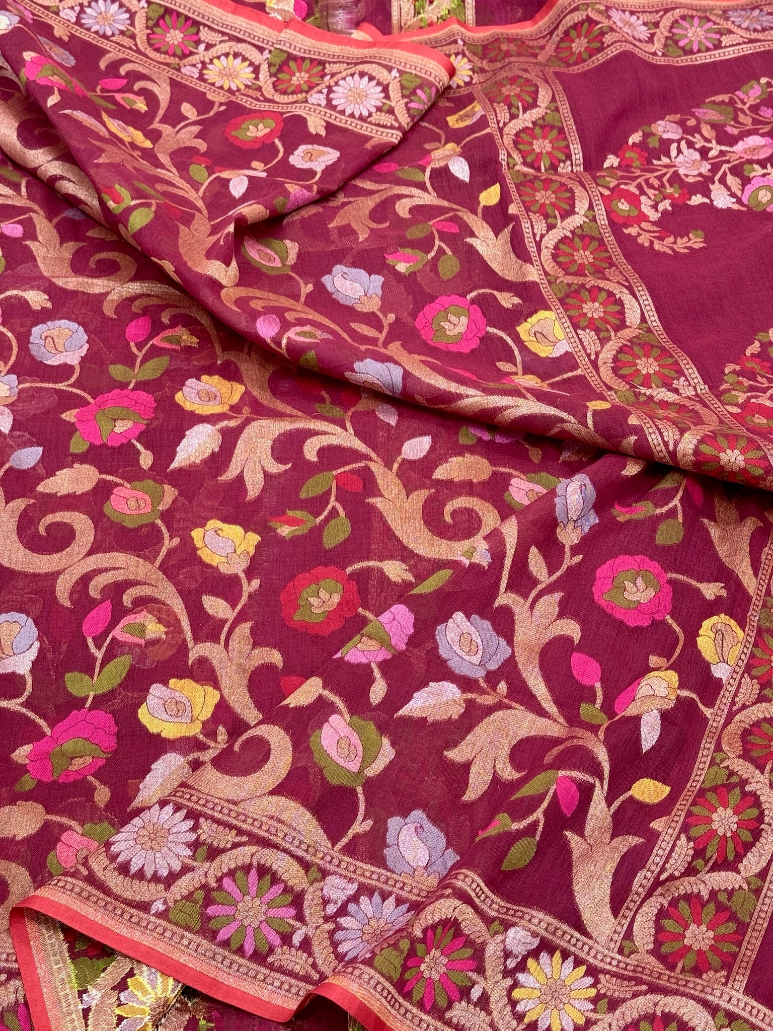 Berry Muslin Cotton Ektara Weave Handloom Jamdani Saree