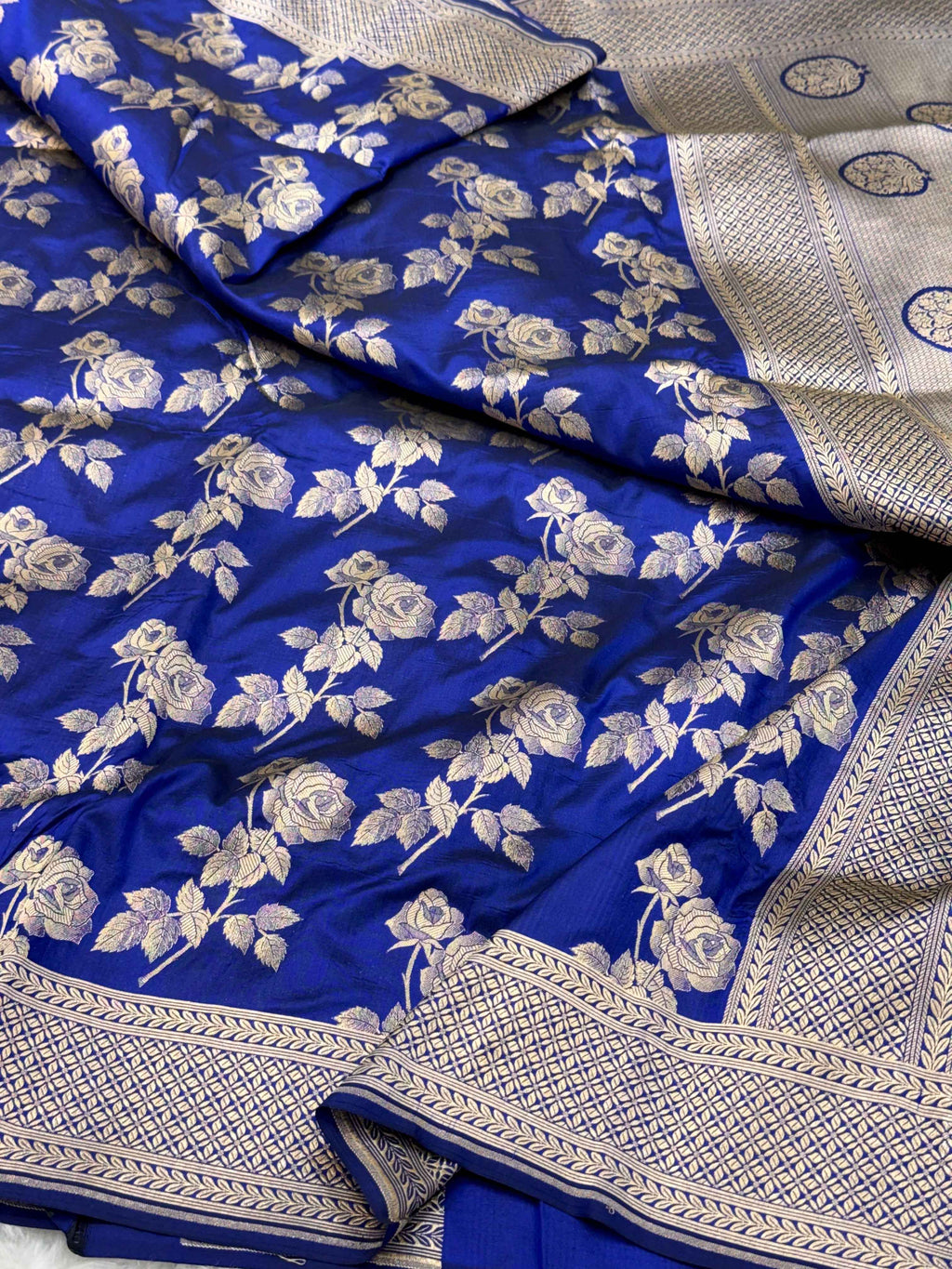 Blue Pure Mulberry Katan Silk Handloom Banarasi Saree