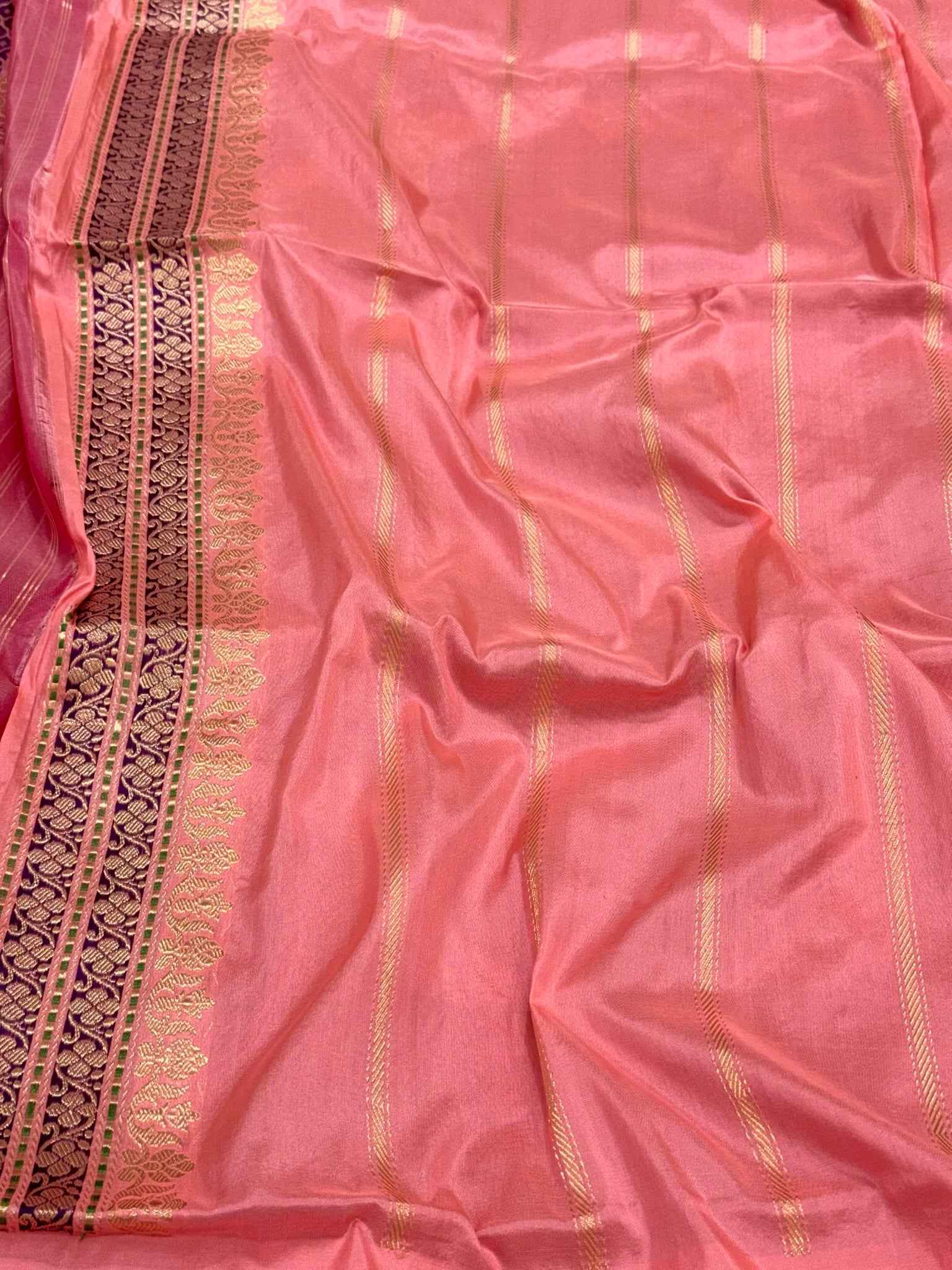 Rani Pink Pure Kora Silk Handwoven | Kadhwa Technique | Authentic Banarasi Saree