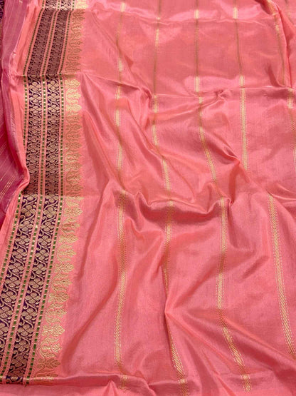 Rani Pink Pure Kora Silk Handwoven | Kadhwa Technique | Authentic Banarasi Saree