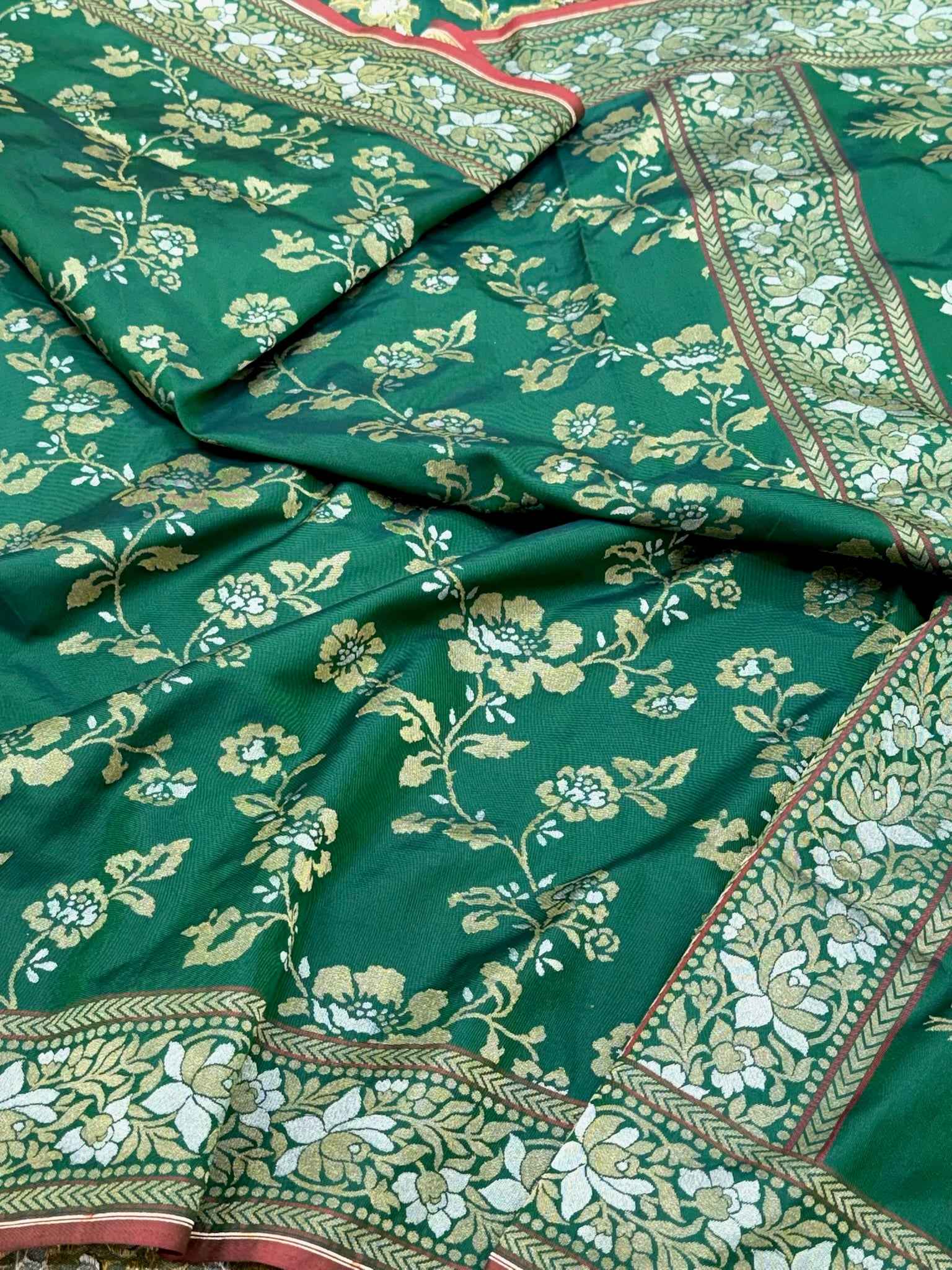 Green Pure Double Katan Silk Handloom Banarasi Saree | Ektara + Jamdani Weave |