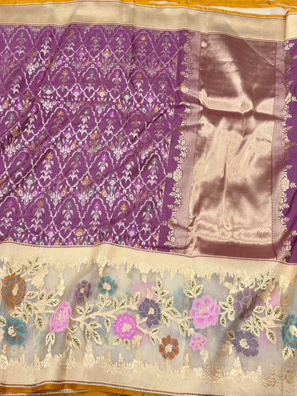 Lilac Pink Pure Mulberry Katan Silk Handwoven Banarasi Saree | Kadhwa Kadhiyal Technique | The Statement Saree