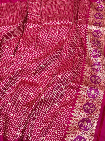 Rani Pink Pure Katan Mulberry Silk | Kadhwa Technique | Handwoven Banarasi Saree