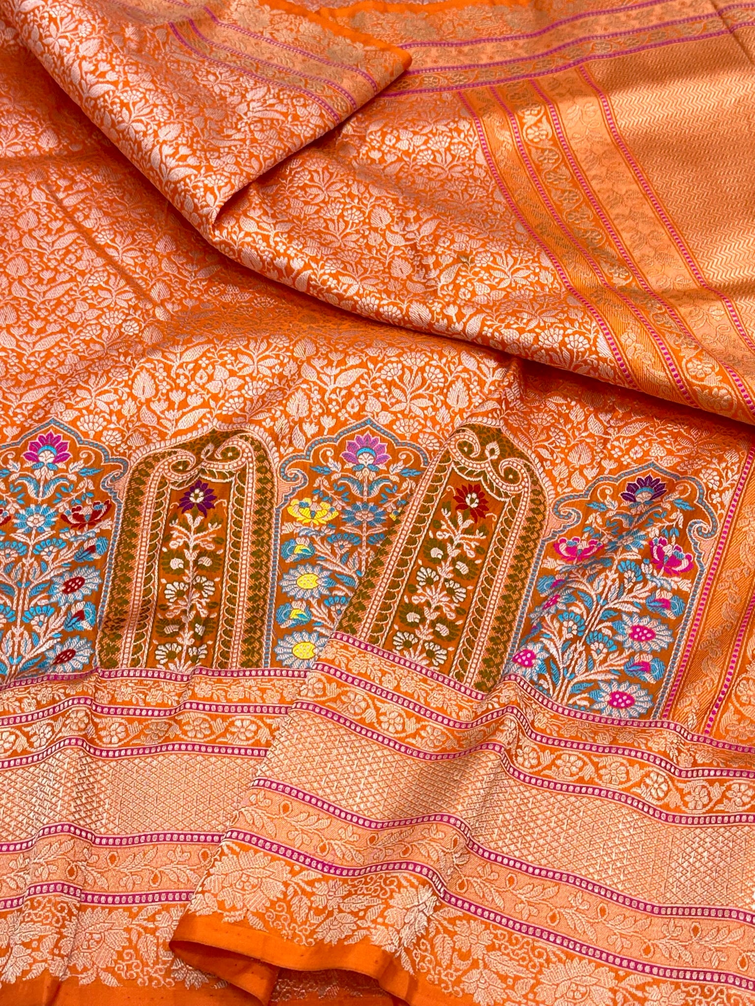 Orange Pure Katan Silk Handwoven Banarasi Brocade Saree
